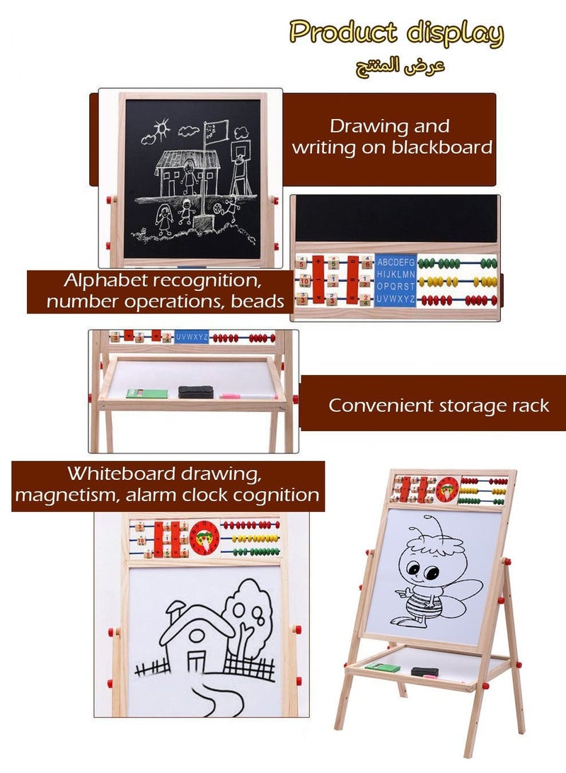 دوركو قابل للتعديل للأطفال الفن الخشبي مع الخرز والخوارزميات الرقمية ، متوفرة على كلا الجانبين ، نظيفة وخالية من الغبار ، وقوف مجلس الرسم المغناطيسي - Image 5