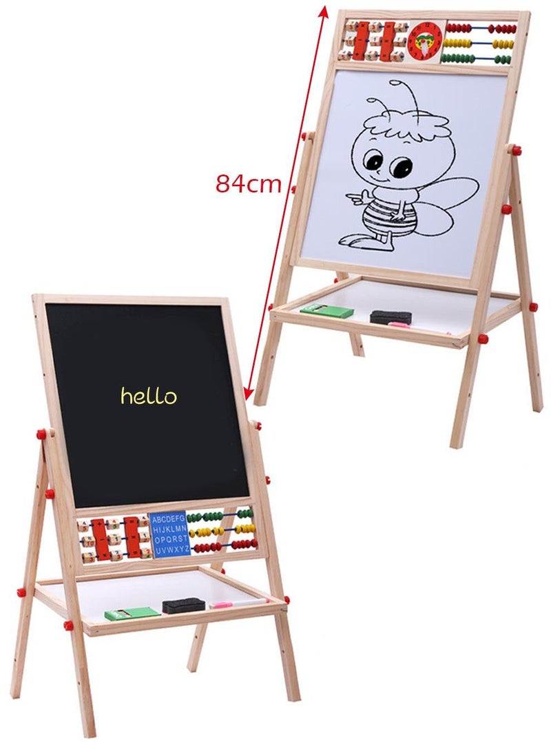 دوركو قابل للتعديل للأطفال الفن الخشبي مع الخرز والخوارزميات الرقمية ، متوفرة على كلا الجانبين ، نظيفة وخالية من الغبار ، وقوف مجلس الرسم المغناطيسي - Image 1