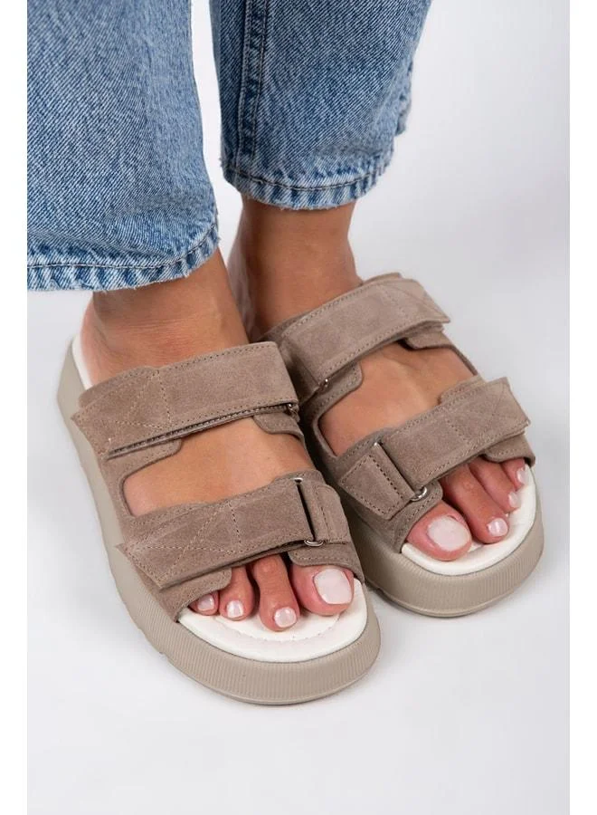 Manijero  Farah Women's Genuine Leather Double Snap Vizon - Suede Slippers. for Women | Best Price UAE