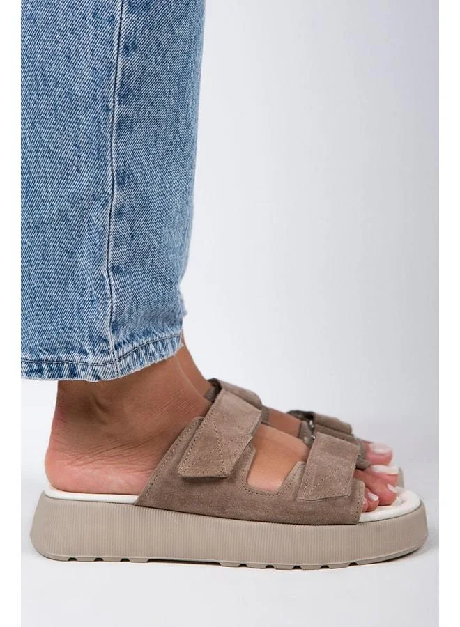 Manijero  Farah Women's Genuine Leather Double Snap Vizon - Suede Slippers. for Women | Best Price UAE