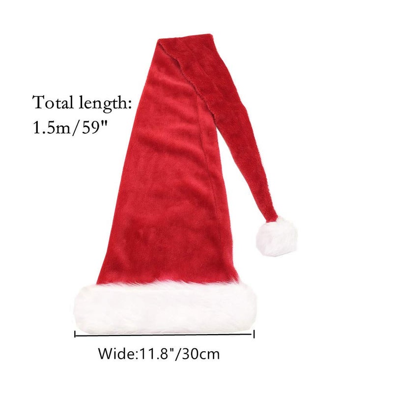ALIMITOPIA 5 Feet Long Christmas Santa Hat,Overlength Plush Christmas Santa Claus Xmas Long-tail Cap Hat(One Size Fits All,Red) - Image 2