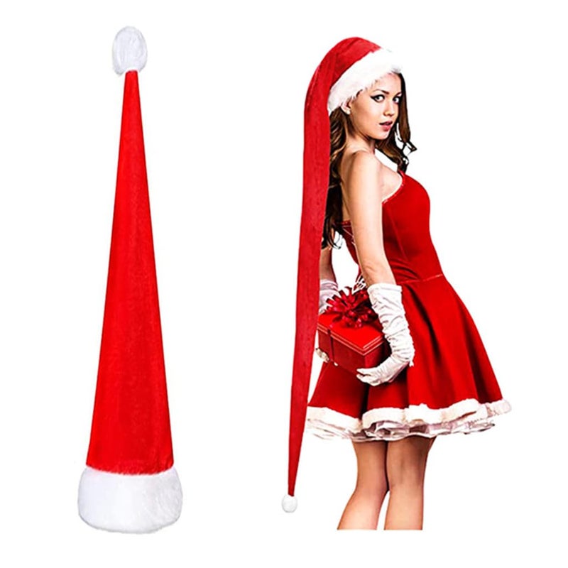 ALIMITOPIA 5 Feet Long Christmas Santa Hat,Overlength Plush Christmas Santa Claus Xmas Long-tail Cap Hat(One Size Fits All,Red) - Image 1