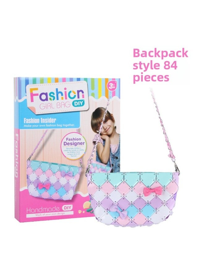 Children's Detachable Woven Shoulder Bag Handmade Material Bag Diy Handmade Bag Girl Gift Toy-Color:[English Version] 9901(84 Pieces)  - Image 1