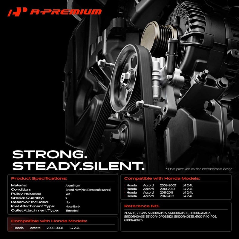 A-Premium Power Steering Pump with Pulley for Honda Accord 2008-2012, 2.4L, OEM Replacement #56100R40A03 - Image 2