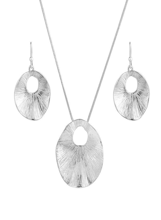 Madison Tyler Classic Jewelry Collection Teardrop Necklace with 18" Inch Snake Chain and Earring Set in Silver, Zinc, No Gemstone - Image 1