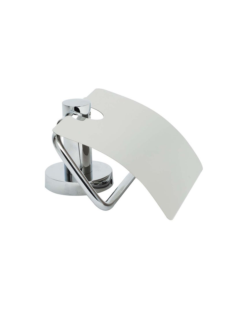 Bold Symphony Toilet Paper Roll Holder with Cover – Chrome-Plated Brass, Wall-Mounted Design, Rust-Resistant Silver Finish for Modern Bathrooms - Image 1