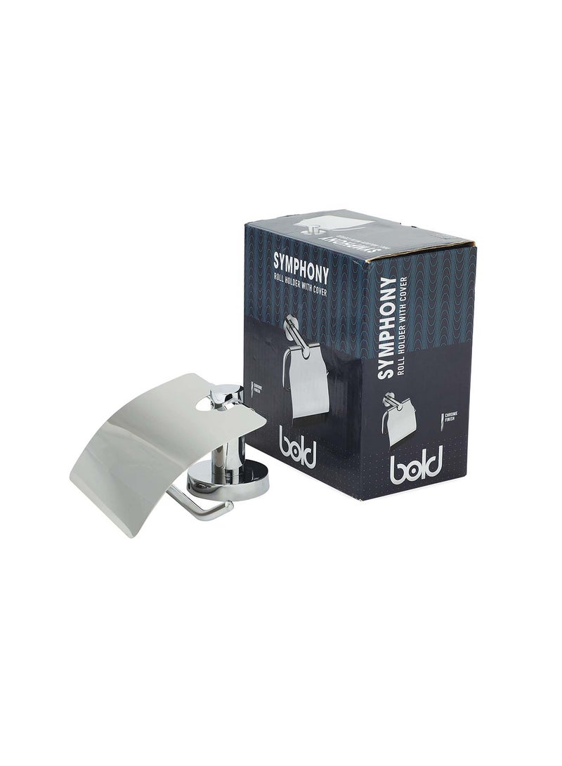 Bold Symphony Toilet Paper Roll Holder with Cover – Chrome-Plated Brass, Wall-Mounted Design, Rust-Resistant Silver Finish for Modern Bathrooms - Image 2