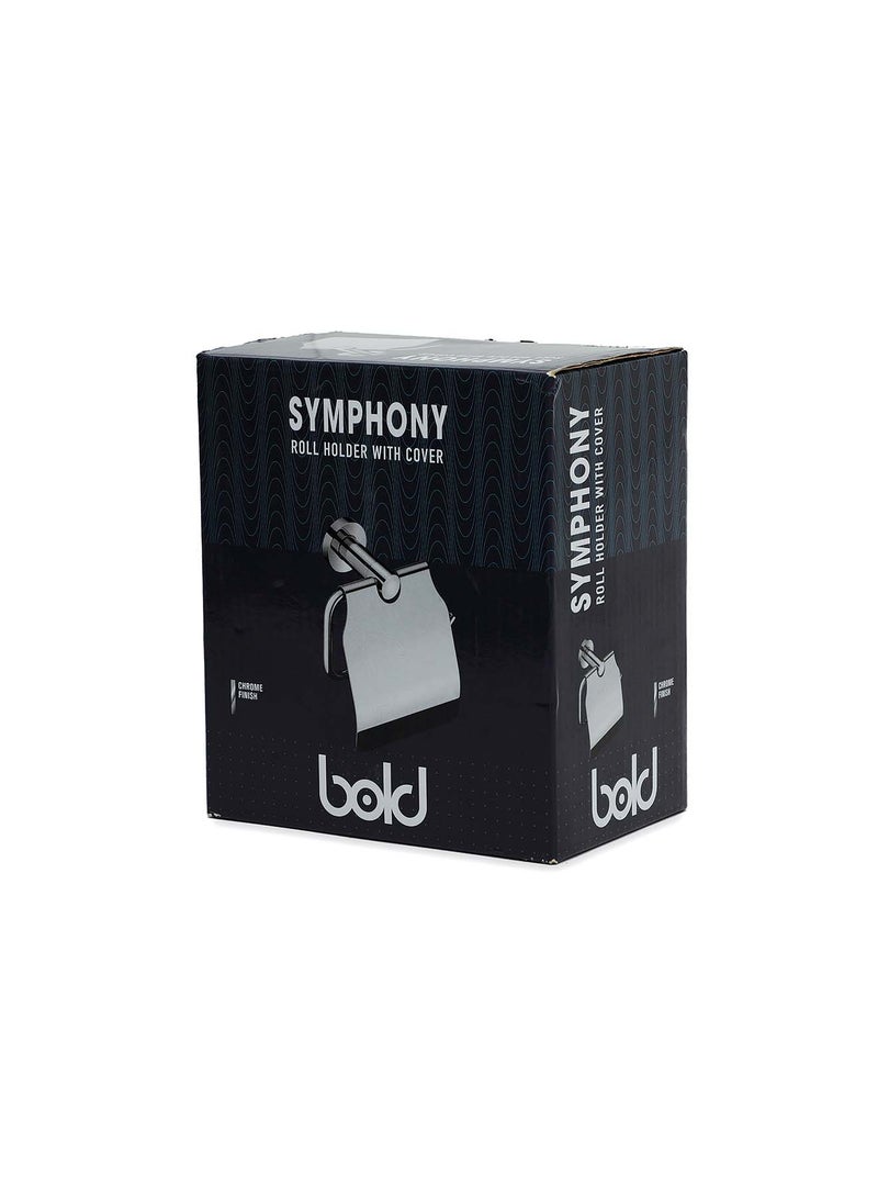 Bold Symphony Toilet Paper Roll Holder with Cover – Chrome-Plated Brass, Wall-Mounted Design, Rust-Resistant Silver Finish for Modern Bathrooms - Image 3
