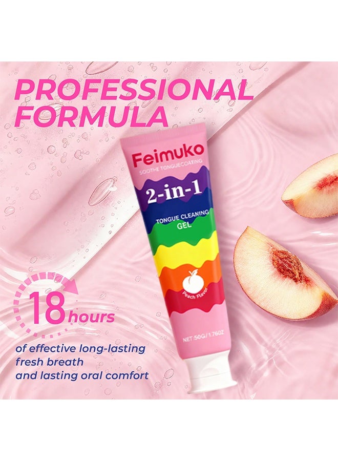 Feimuko 2-In-1 Tongue Cleaning Gel & Brush Kit, Peach Flavor Oral Care Set with Plant Extract Formula for Fresh Breath & Deep Tongue Cleaning 50G - Image 4