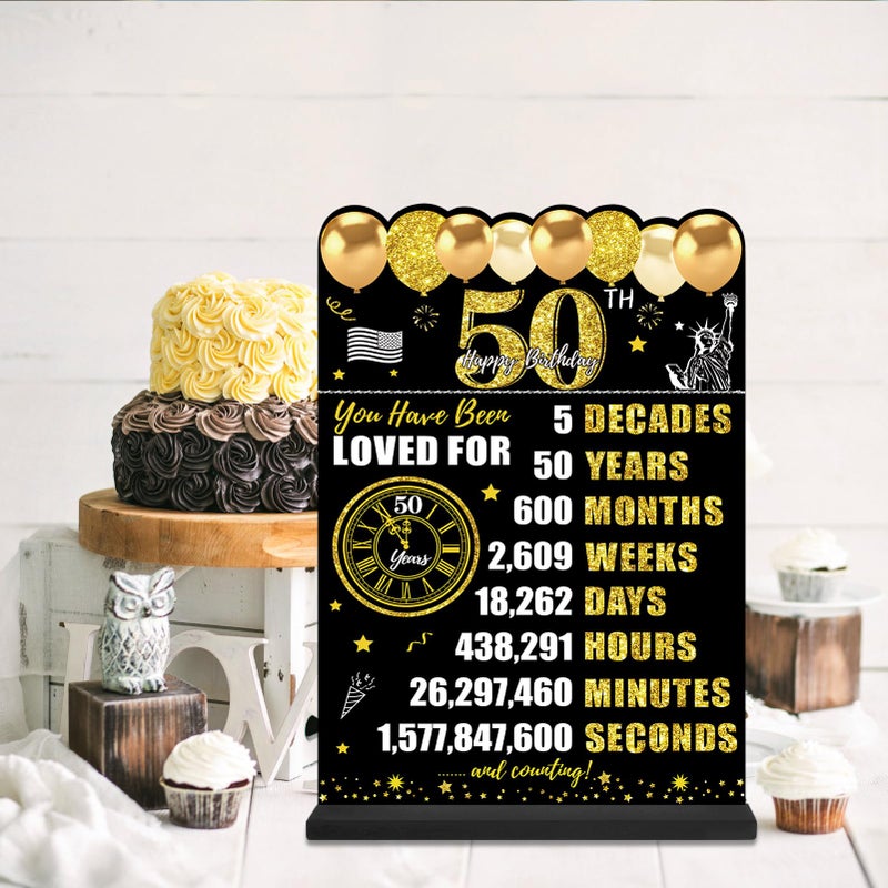Guiruiy Black Gold 50Th Birthday Decorations For Men Women  Two-Sided Vintage 50 Back In 1975 Theme Poster Wooden Table Sign With Stand  Fifty Years Old Bday Centerpieces Display Holder For Table Decor - Image 5