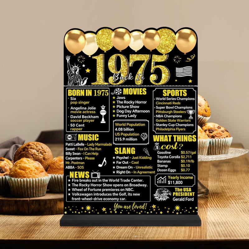 Guiruiy Black Gold 50Th Birthday Decorations For Men Women  Two-Sided Vintage 50 Back In 1975 Theme Poster Wooden Table Sign With Stand  Fifty Years Old Bday Centerpieces Display Holder For Table Decor - Image 4