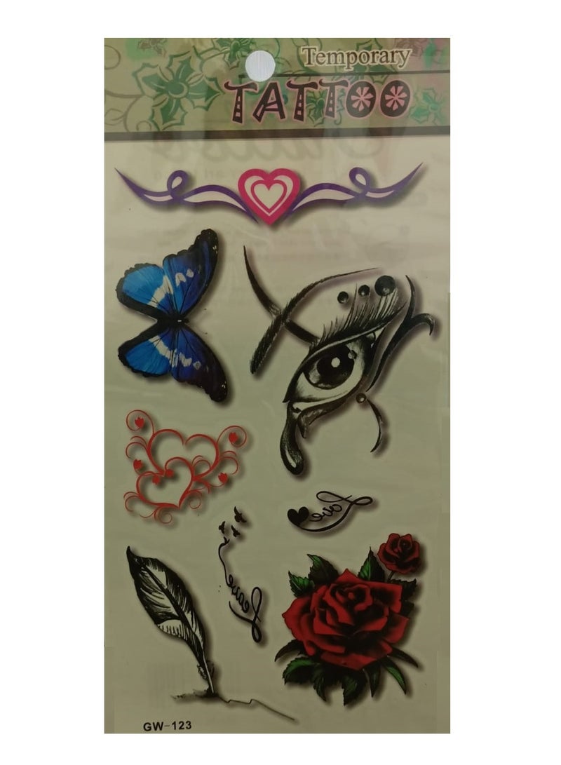 Temporary tattoo in distinctive colorful and eye-catching shapes.