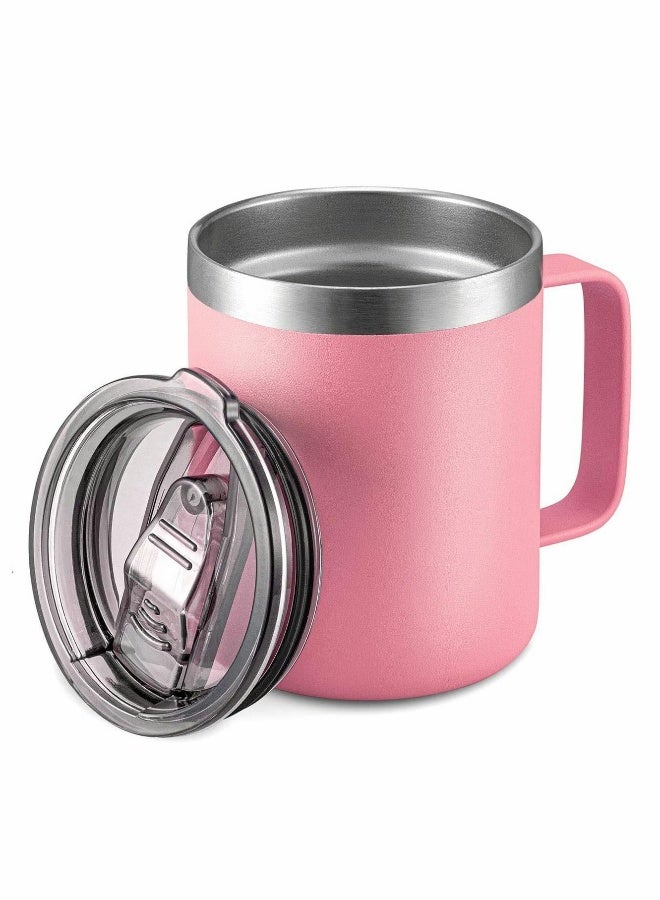 Coffee Mug, 12 Oz Stainless Steel Insulated Coffee Mug with Handle, Double Wall Vacuum Travel Mug, Tumbler Cup with Sliding Lid, for Hot and Cold Drinks Tea (Pink)  - Image 1