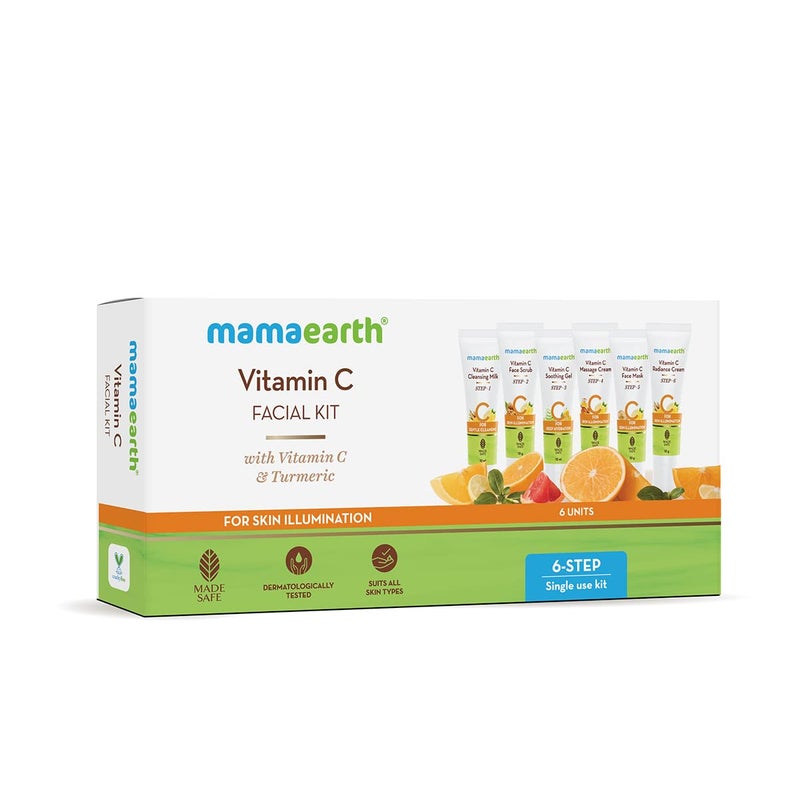 Mamaearth Mamaearth Vitamin C Single Use Facial Kit | Skin Illumination in Just 6-Steps | Includes Cleanser, Scrub, Gel, Massage Creams & Face Pack | Gives Long Lasting Glow | 2.12 Oz/60g 