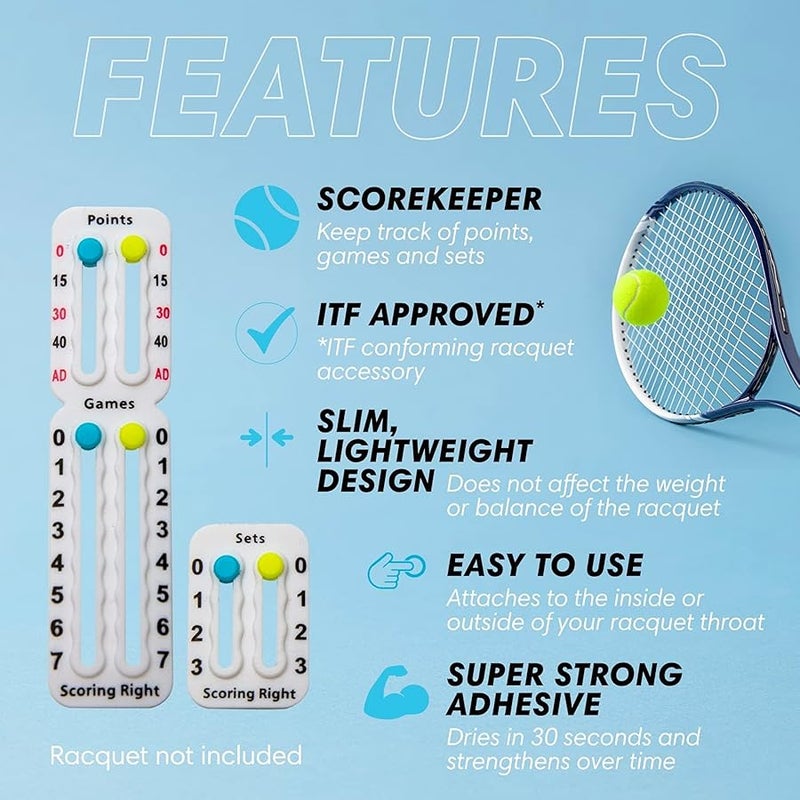 Scoring Right Portable Tennis Racket and Padel Scorekeeper, Easily Mounted Small Score Board to Keep Score of Points, Games, and Sets, ITF Conforming and Lightweight Mini Score Keeper, 1.9g, White - Image 4