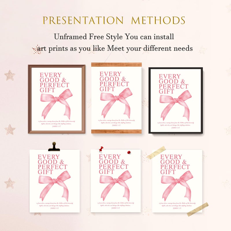 LARTSFRO Coquette Pink Bow Christian Wall Art Decor Posters, Pink Bow Christian Bathroom Room Bedroom Dorm Wall Art Decor Aesthetic for College Teen Girls Gifts,Inspirational Bible Verses Bow Wall Decor, 10x8 Inch Set of 4 Bow Pictures(UNFRAMED) - Image 4