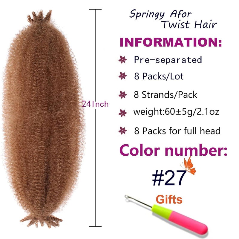 ZRQ 24 Inch Pre-Fluffed Springy Afro Twist Hair For Distressed Butterfly Locs 8 Packs Honey Blond Marley Crochet Braiding Hair Synthetic Hair Extension For Black Women 8 Strands/Pack (27#) - Image 2