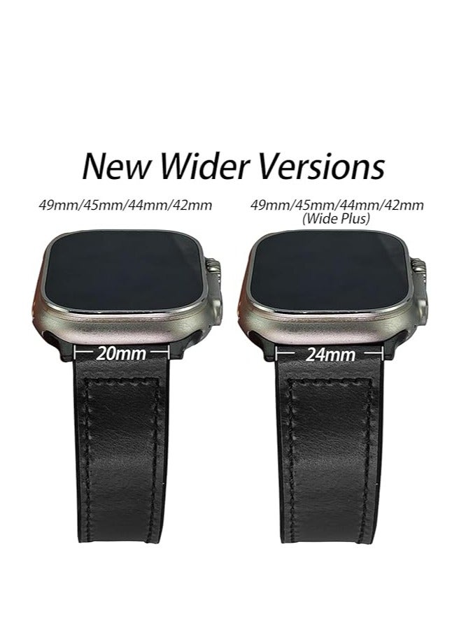 DUSALA Magnetic Leather Watch Band for Apple Watch Ultra 49mm/45mm/44mm/42mm  Magnetic Buckle Genuine Leather Strap for Apple Watch Series Black - Image 2