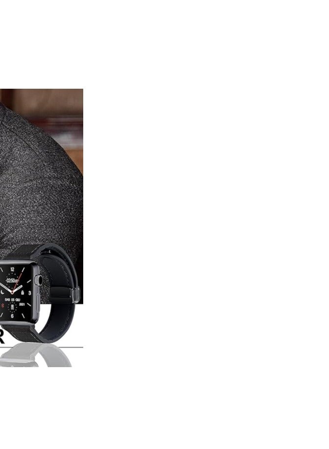 DUSALA Magnetic Leather Watch Band for Apple Watch Ultra 49mm/45mm/44mm/42mm  Magnetic Buckle Genuine Leather Strap for Apple Watch Series Black - Image 3