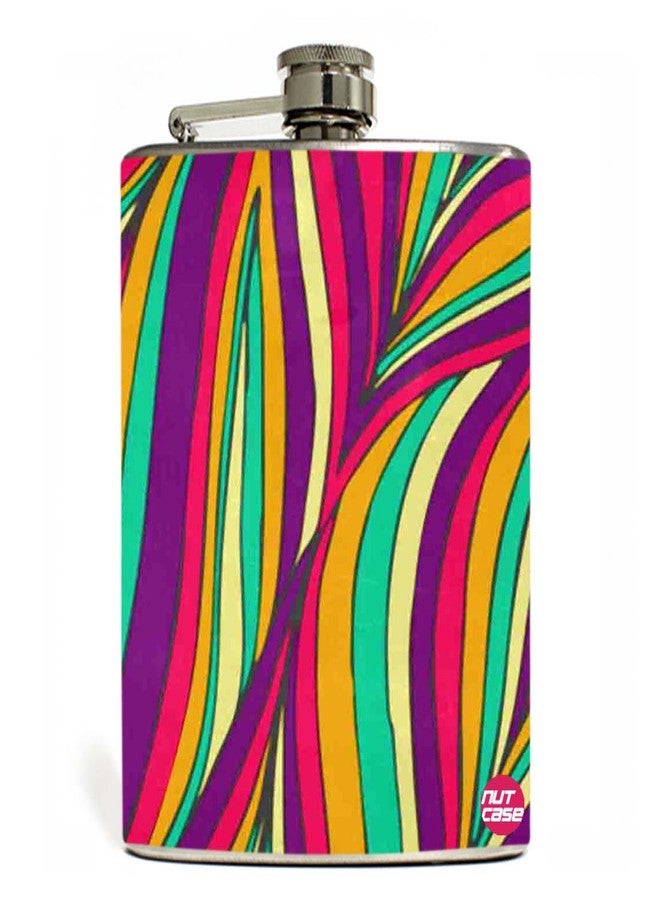 Nutcase Designer Hip Flask 9 Oz Nutcase - with Free Funnel Along - Colored Waves - Image 1