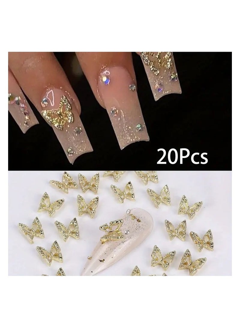 LANGMANNI 20pcs Silvery/Golden Butterfly Nail Charms With Rhinestones, Nail Art Accessories, Nail Art Supplies For Women And Girls, Nail Art Jewelry - Image 1