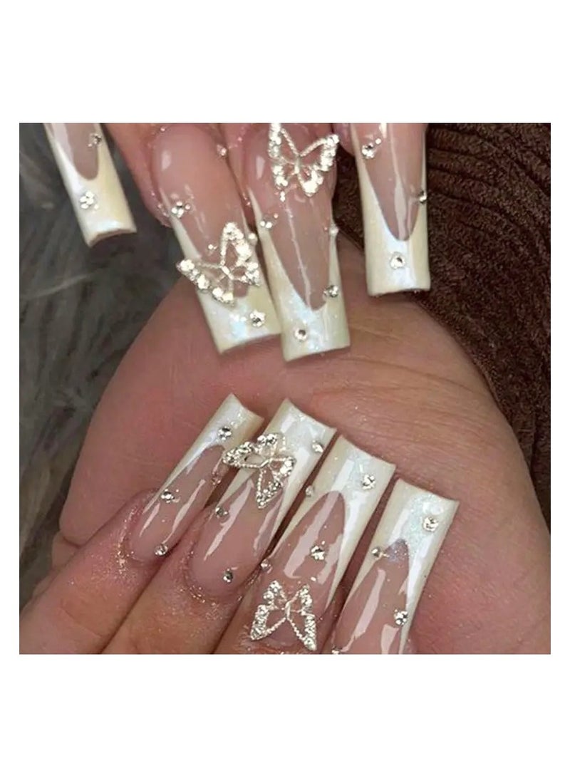 LANGMANNI 20pcs Silvery/Golden Butterfly Nail Charms With Rhinestones, Nail Art Accessories, Nail Art Supplies For Women And Girls, Nail Art Jewelry - Image 2
