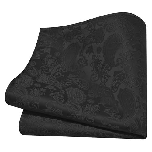 GUSLESON Black Mens Paisley Wedding Necktie Pocket Square Cufflinks and Lapel Pin Brooch Set (IN6105-08) - Image 4