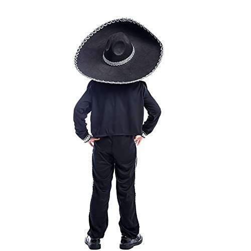 STIOEDYUAN Kids Mexican Costume for Boys Folklorico Cinco De Mayo Amigo Day Of The Dead Mariachi Halloween Cosplay Outfit Fiesta (Black, Medium) - Image 5