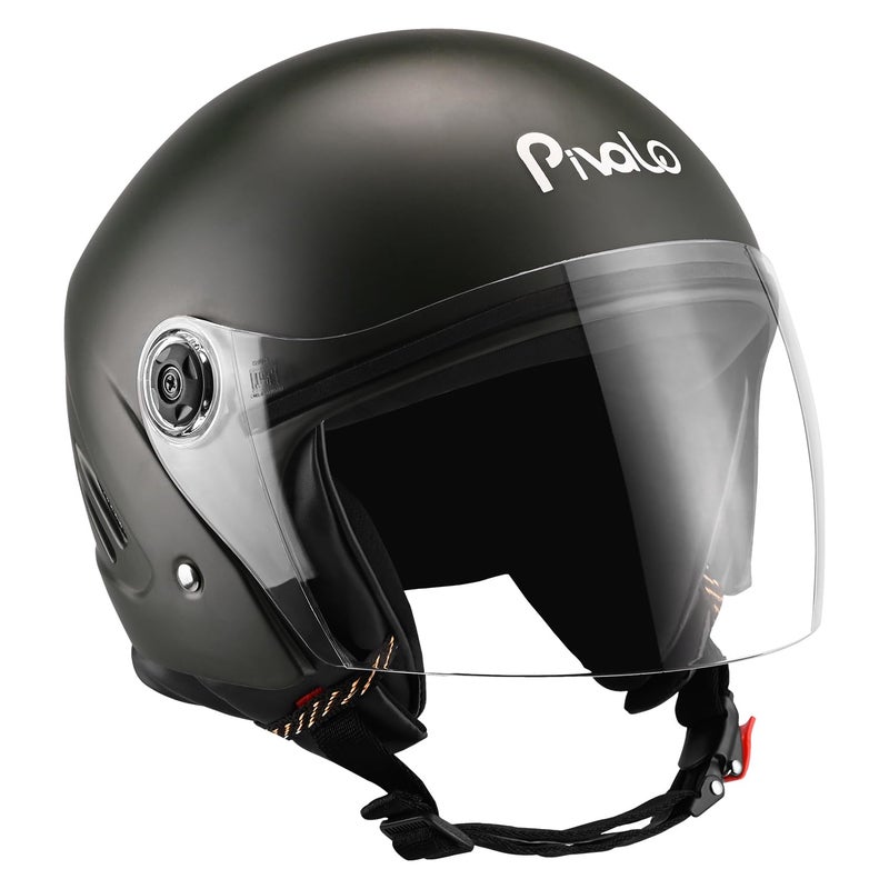 Pivalo خوذة نصف وجه X-Pearl 580MM مع واقي خارجي شفاف لمسة لامعة مقاوم للخدش للركوب على الدراجات والسكوتر للرجال والنساء (عبوة من 1، أخضر مات) - Image 1