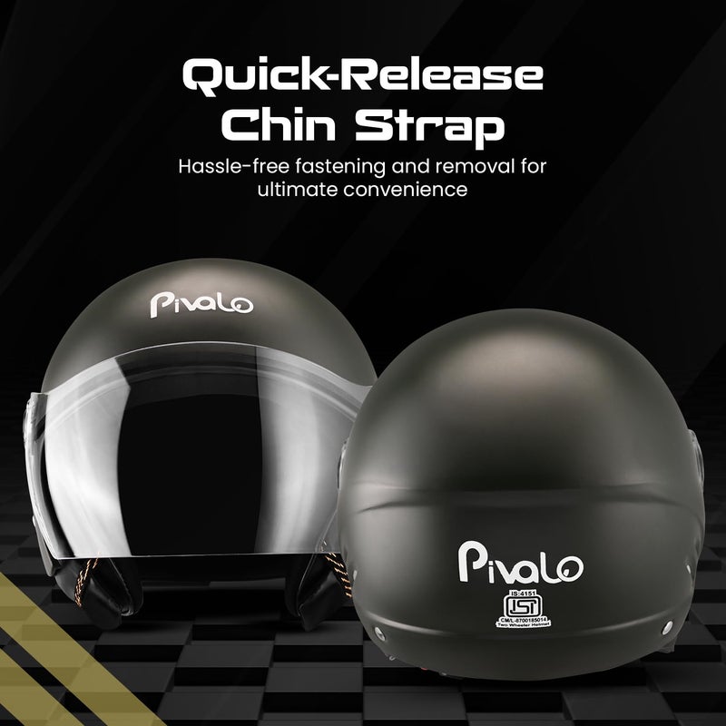Pivalo خوذة نصف وجه X-Pearl 580MM مع واقي خارجي شفاف لمسة لامعة مقاوم للخدش للركوب على الدراجات والسكوتر للرجال والنساء (عبوة من 1، أخضر مات) - Image 2