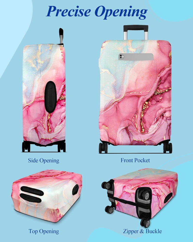 Slohif Luggage Cover for Suitcase Tsa Approved Protector - Luggage Sleeve Large Suit Case Cover Travel Stretch Baggage Case Protective Washable Fit 18-32 Inch Marble L - Image 4