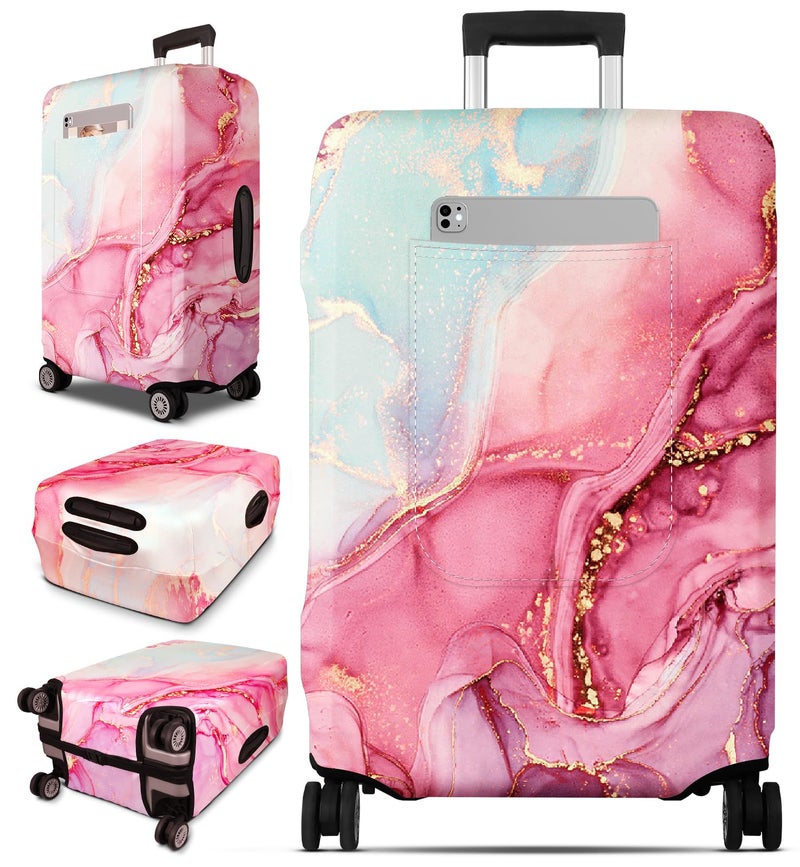 Slohif Luggage Cover for Suitcase Tsa Approved Protector - Luggage Sleeve Large Suit Case Cover Travel Stretch Baggage Case Protective Washable Fit 18-32 Inch Marble L - Image 1