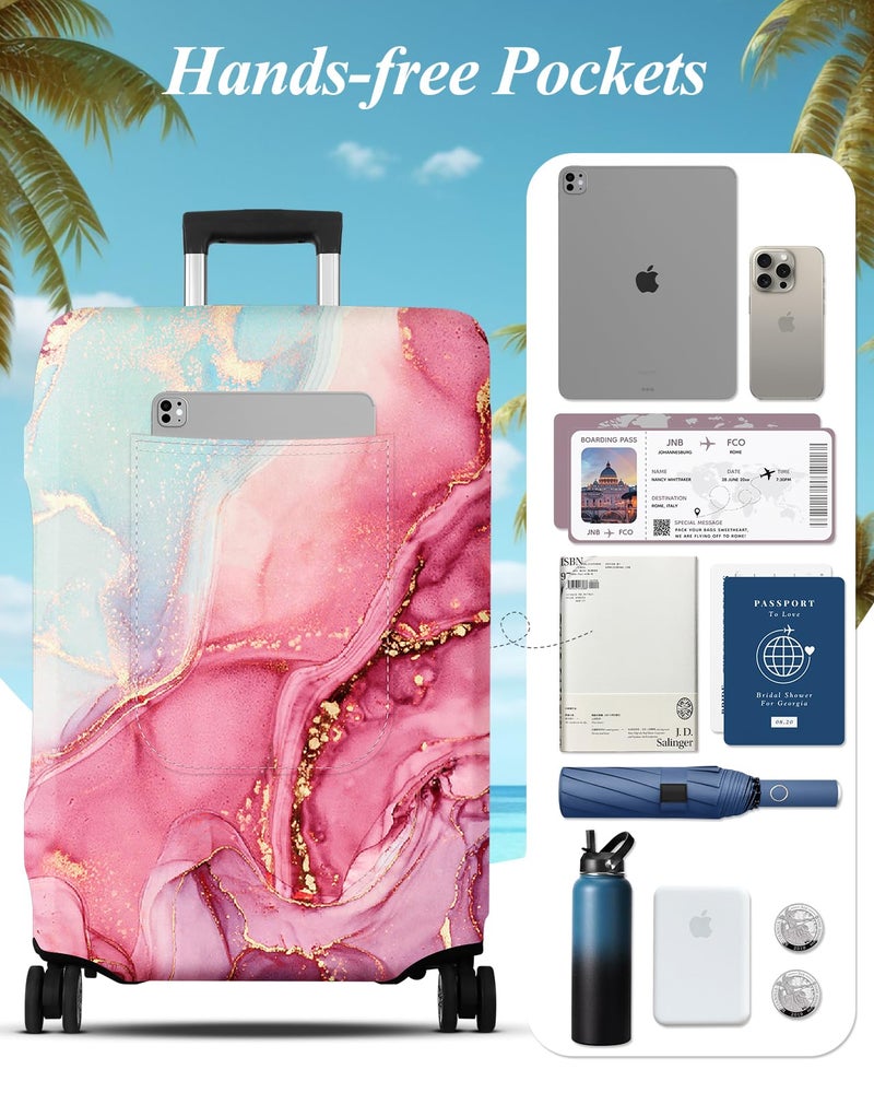 Slohif Luggage Cover for Suitcase Tsa Approved Protector - Luggage Sleeve Large Suit Case Cover Travel Stretch Baggage Case Protective Washable Fit 18-32 Inch Marble L - Image 3