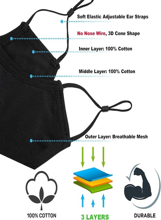 Yarehand Breathable 3-Ply Cloth Face Mask Reusable Adjustable Ear Loops, Washable Black Cotton Masks for Teens/Small Face Women (Pack of 4) (Black) - Image 4