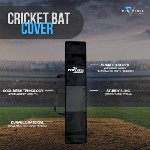 PROVERVE Cricket Bat Cover Tetron Material, Premium Full Size Cover for Wooden and Plastic Bats with Heavy Duty Stitched Strap (Black, Pack of 1), Polyester - Image 3