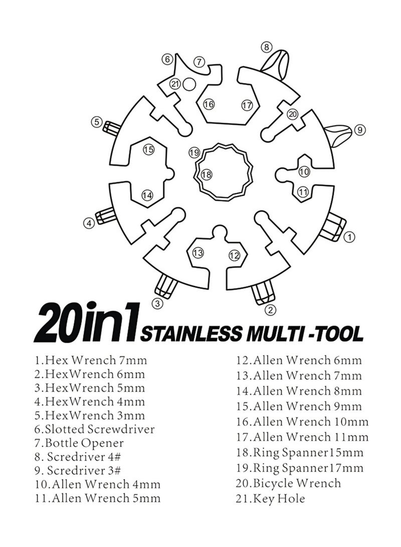 20 IN 1 Multi-Tool Snowflake Wrench Stainless Steel Snowflake Screwdriver Spanner with Keyring Keychain - Image 2