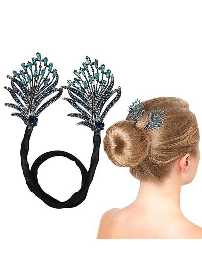 Bindex Hair Bun Accessories for Women Girls Magic Bun Maker for Hair Bun Shaper Elegant Rhinestone Feather Hair Bun Clips for Women Daily, Party, Wedding - Image 1