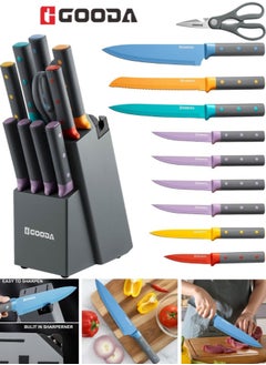 GOODA 11-Piece High Carbon Stainless Steel Knife Set With Built-In Sharpener
