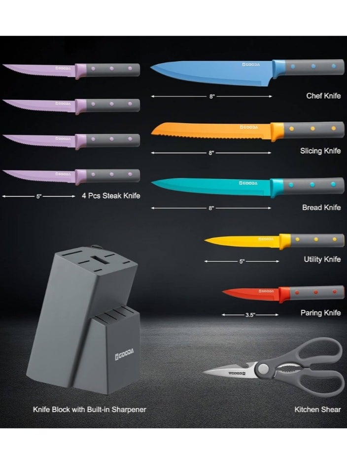 GOODA - GOODA 11-Piece High Carbon Stainless Steel Knife Set With Built-In Sharpener - Image 1