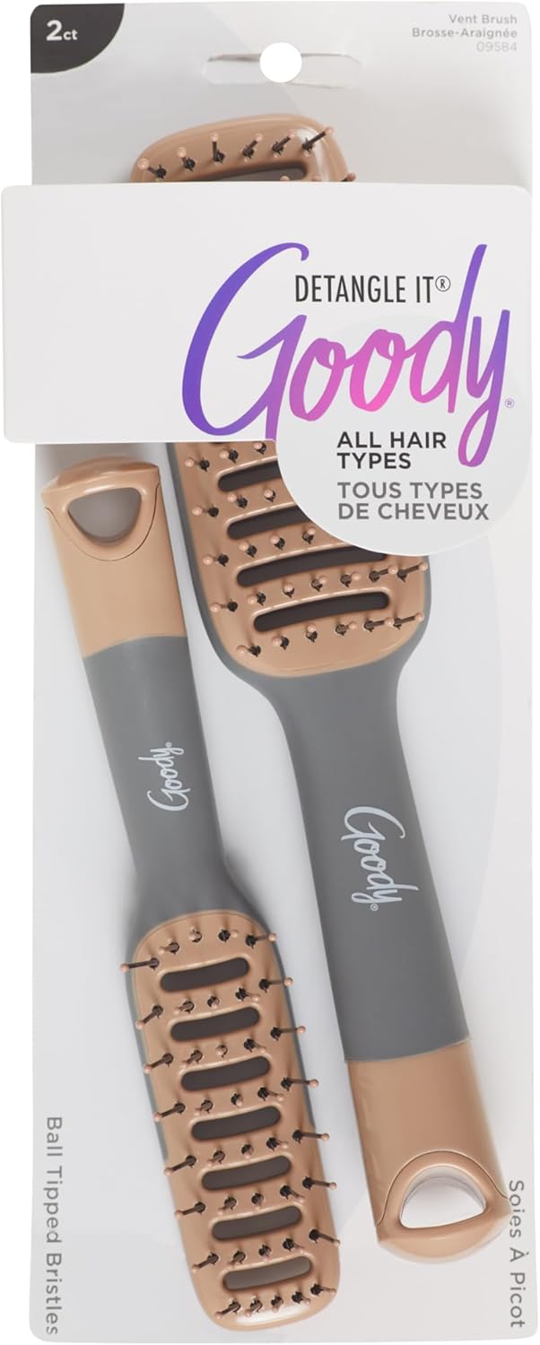 Goody Detangle It Vented Hair Brush Quick Drying Detangler Brush with Flexible Bristle Use as a Detangling Brush or Styling Brush to Tackle Tangles Knots  Frizz All Hair Types BrownGrey  2 Ct