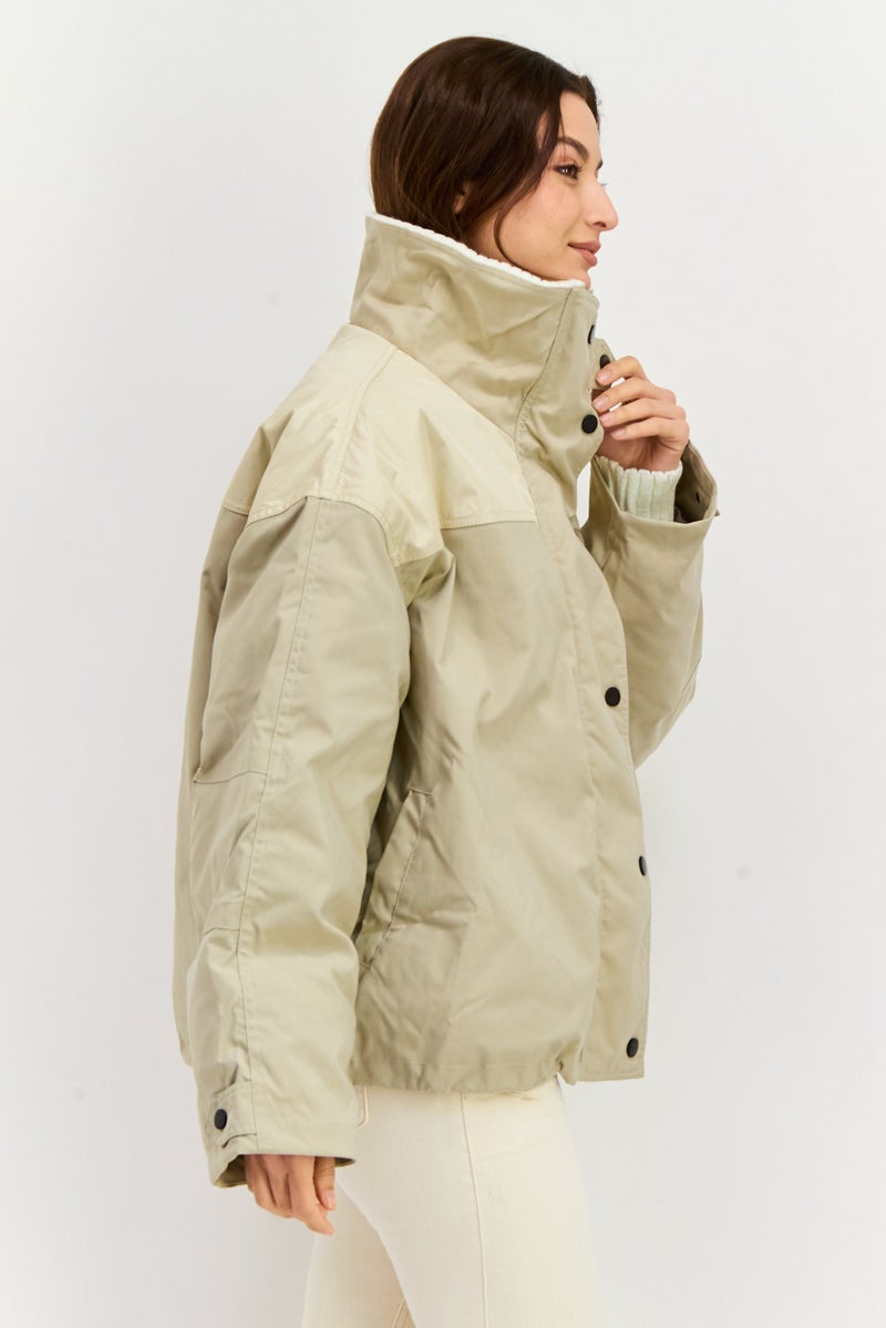 En Saison Women Two Tone Puffer Jacket, Beige - Image 3