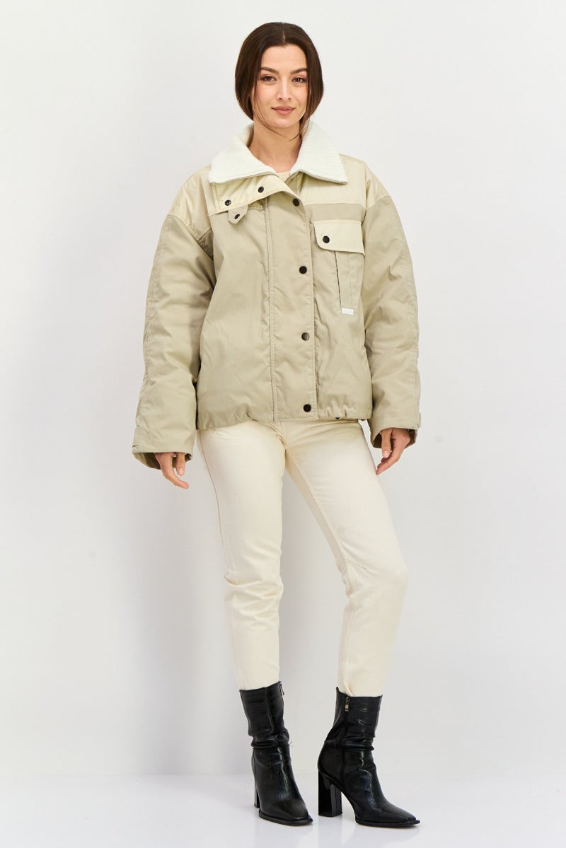 En Saison Women Two Tone Puffer Jacket, Beige - Image 2