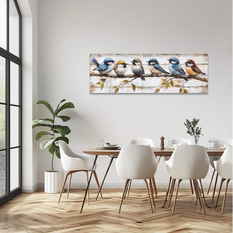 CCWACPP Birds on Tree Branches Wall Art Rustic Bird Painting Canvas Print Flying Animal Pictures Country Farmhouse Living Room Bedroom Home Decor (8"x24") - Image 5