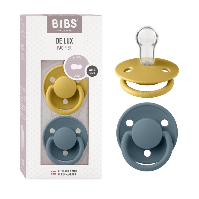 BIBS Pacifiers - De Lux Collection | BPA-Free Baby Pacifier | Made in Denmark | Set of 2 Mustard/Petrol Color Premium Soothers | Size One Size - Image 1