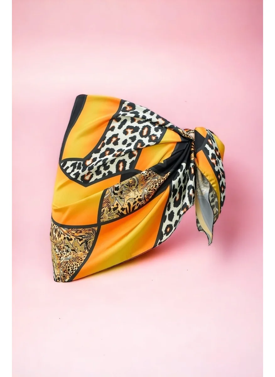 بيستور Black Yellow Leopard Patterned Short Pareo Satin Non-revealing Women's Beach Dress New Season