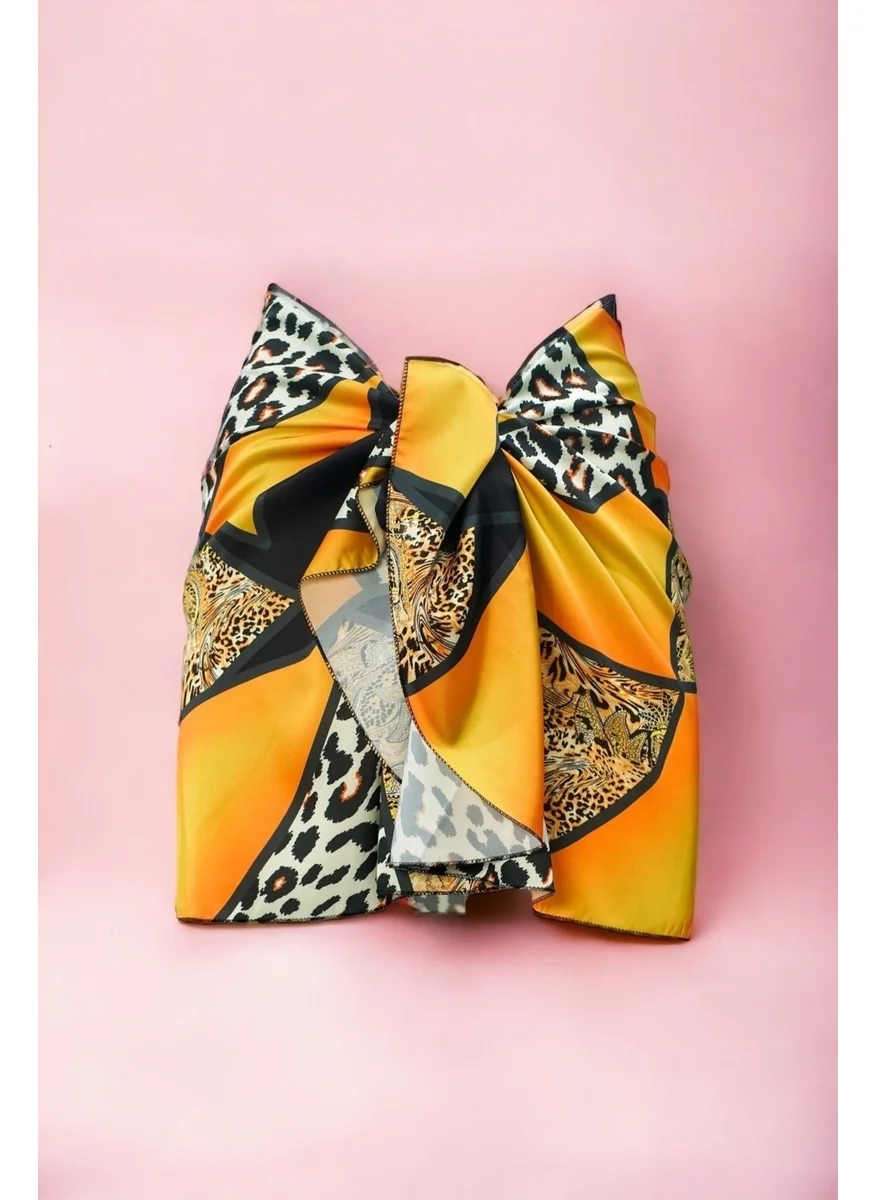 بيستور Black Yellow Leopard Patterned Short Pareo Satin Non-revealing Women's Beach Dress New Season