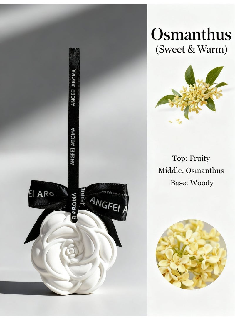 معطر هواء السيارة مع زيوت عطرية طبيعية 100% - حجر عطري برائحة العود على شكل زهرة الكاميليا للسيارة والحمام والمكتب وخزانة الملابس والمنزل - رائحة تدوم طويلاً - Image 3