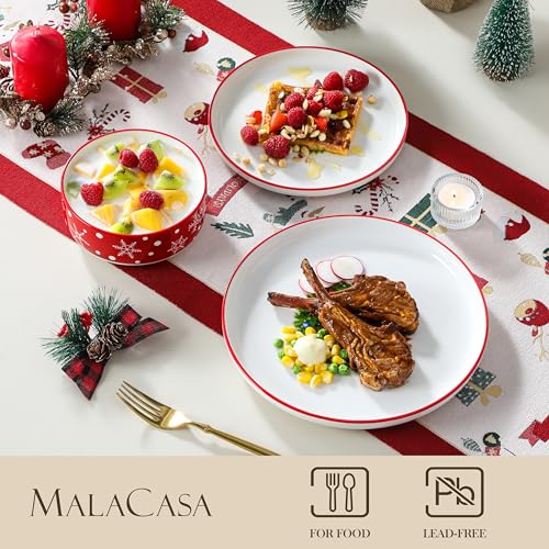 MALACASA Plates and Bowls Sets, 12 Pieces Christmas Porcelain Dinnerware Set for 4, Ceramic Dishware Dishes Kitchen Dinner Dining Ware Set, Microwave and Dishwasher Safe, Series LUNA-Santa Claus - Image 3