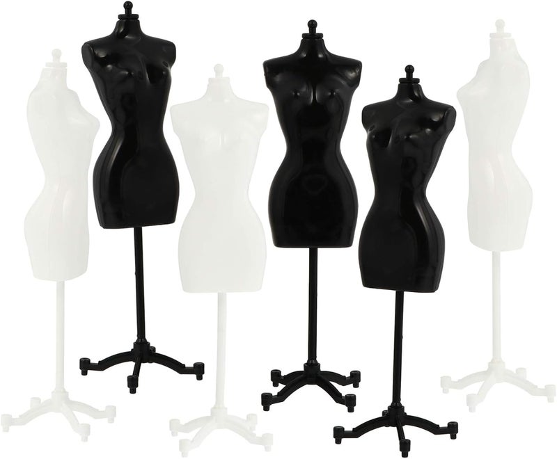 comfrt 6pcs Doll Dress Form Clothing Clothes Gown Display Mini Mannequin Model Stand for Doll Display Holder Stand Display Support White and Black - Image 1