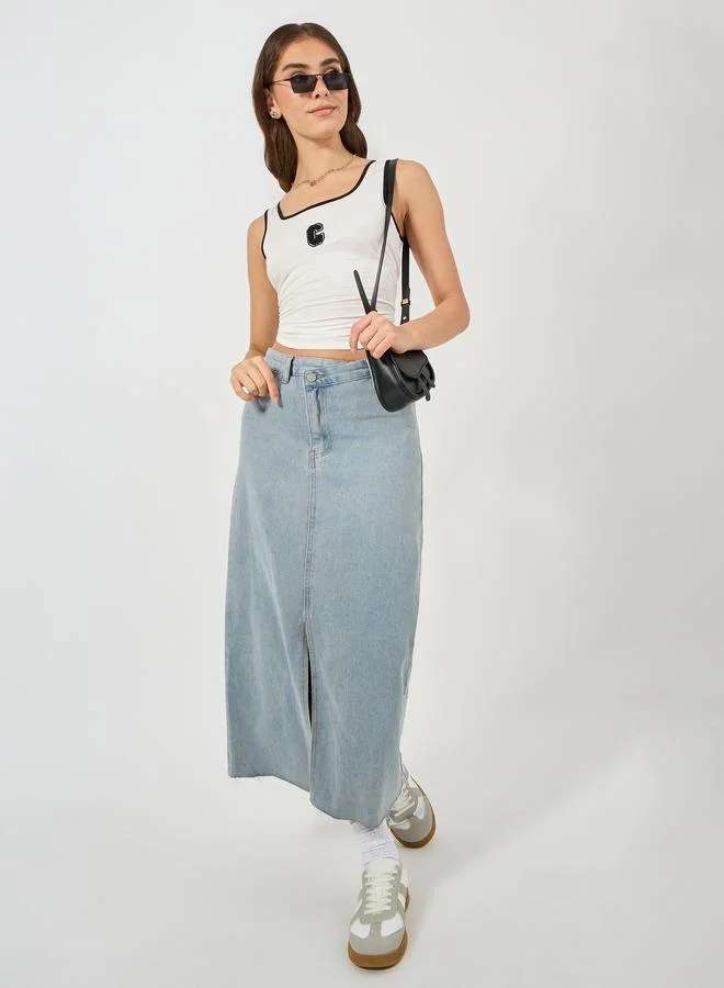 Styli Embroidered Contrast Binding Square Neck Regular Tank